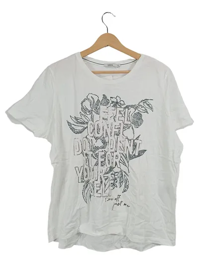 CECEL Damen T-Shirt Weiß Gr. 42/XL Casual mit Strass-Aufdruck