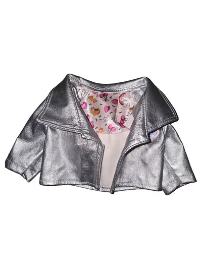 Baby Born Jacke Puppenkleidung Silber Uni mit Logo Applikationen