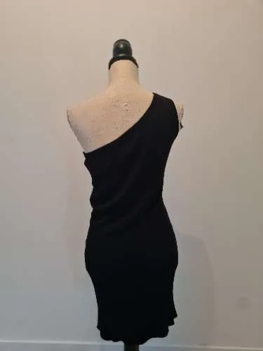 Threadbare Damen One-Shoulder Kleid Rippstrick Schwarz Gr. 38/M