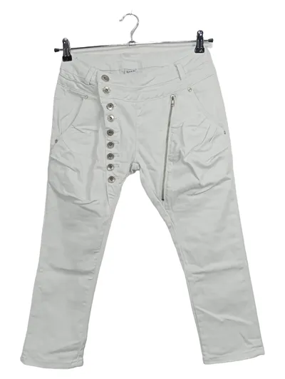 Mozzaar Damen Stoffhose L Grau Modern Zierknöpfe Reißverschluss