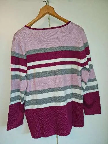 RABE Damen Pullover Gr. 48 Strickpullover gestreift Pink Grau Viskose
