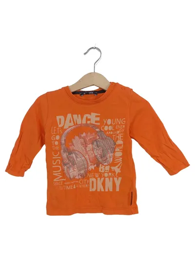 DKNY Langarmshirt Kinder Gr. 80 Orange Baumwolle Schriftzug Casual