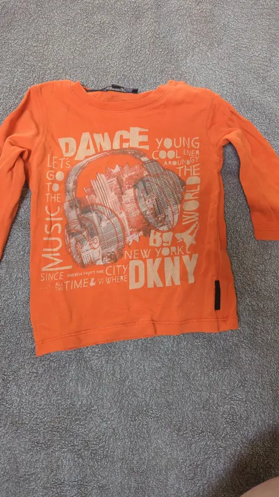 DKNY Langarmshirt Kinder Gr. 80 Orange Baumwolle Schriftzug Casual