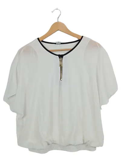 Blind Date Damen Bluse Weiß Gr. 38/M Casual Shirt mit Reißverschluss