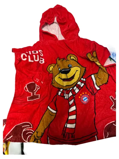 FC Bayern München Kinder Poncho Bär Motiv Kapuze Rot Baumwolle Gr 128