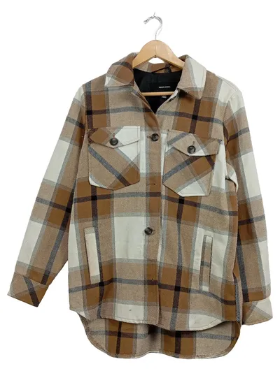 VERO MODA Hemdjacke Shacket Damen Gr. S Kariert Braun Beige Übergangs