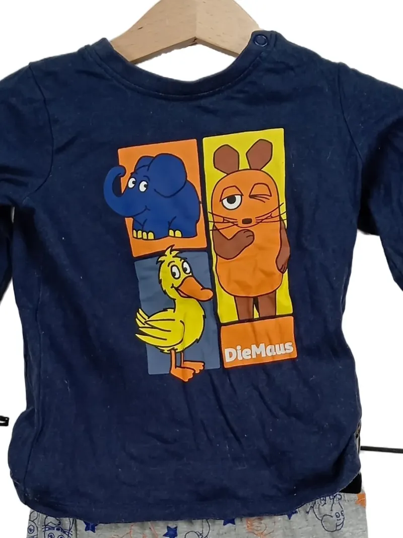 Die Maus Kinder Schlafanzug Gr. 80 Baumwolle Tiermotiv Applikation Mehrfarbig 2