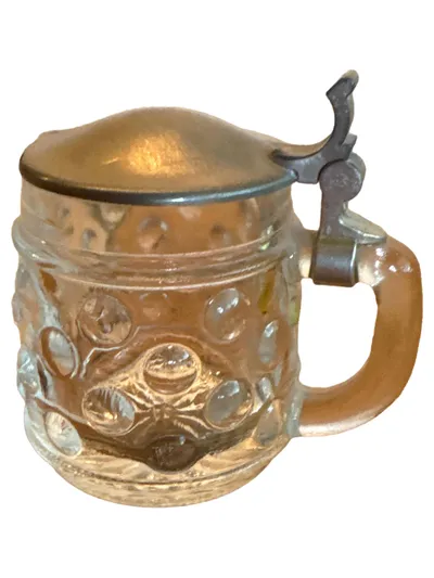 BMF Mini Bierkrug Glas Zinn Traditionell Transparent H6cm B6cm