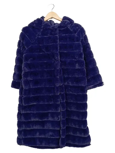 AKE Damen Kunstpelz Mantel Kapuze Gr. 36/S Lila Elegant Herbst Winter