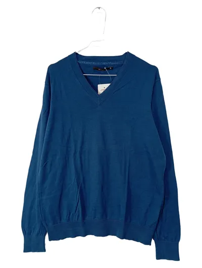 BRICE Herren Pullover V-Ausschnitt Blau Seide Baumwolle Gr. XL