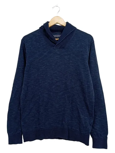 Tommy Hilfiger Herren Pullover Schalkragen Blau Meliert Gr. M Baumwolle