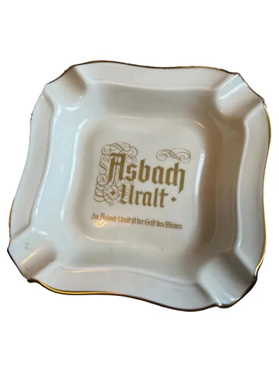 Thomas Vintage Aschenbecher Keramik Weiß Logo Schriftzug Metallic