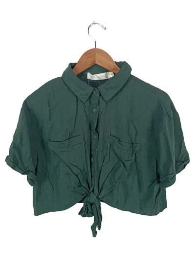 BROKE+SCION Damen Kurzarm Bluse Gr. M/L Grün Knotendetail Viskose