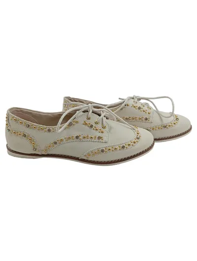 ALDO Damen Schnürschuhe Gr. 38 Beige Modisch mit Nieten