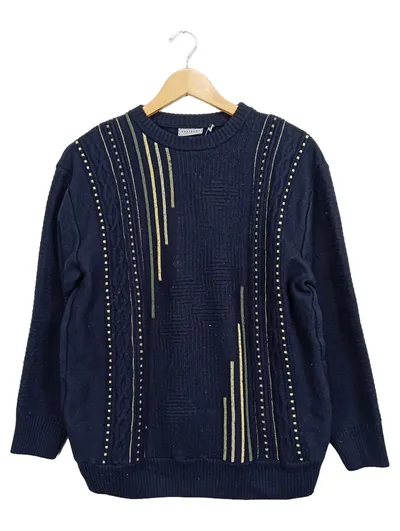 Westbury Herren Pullover Gr. 48/M Blau Klassisch Strukturmuster Metallic-Look
