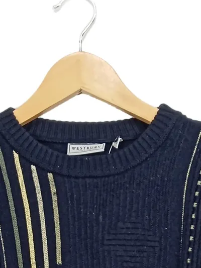 Westbury Herren Pullover Gr. 48/M Blau Klassisch Strukturmuster Metallic-Look