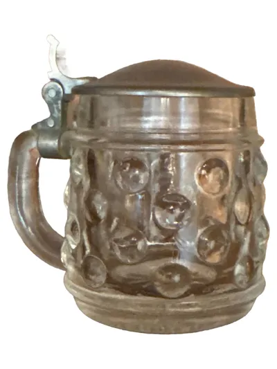 BMF Bierkrug Glas Metall Transparent Strukturmuster 6cm