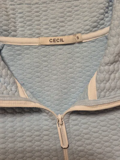 CECIL Damen Sweatshirt Gr. S Hellblau Strukturmuster Halbreißverschluss