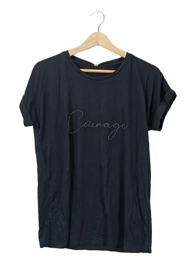 Soyaconcept Damen T-Shirt Gr. 36/S Schwarz Casual mit Courage Schriftzug