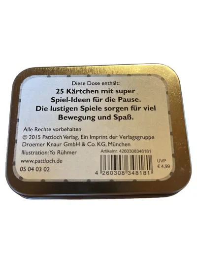 Pattloch 25 Spiele für die Pause Mitbringspiel Kinder Reise Spiel Dose