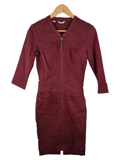 Salsa Jeans Jeanskleid Damen S/36 Bordeaux Reißverschluss Langarm