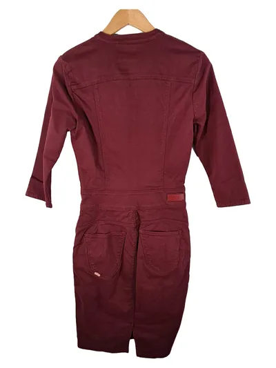 Salsa Jeans Jeanskleid Damen S/36 Bordeaux Reißverschluss Langarm