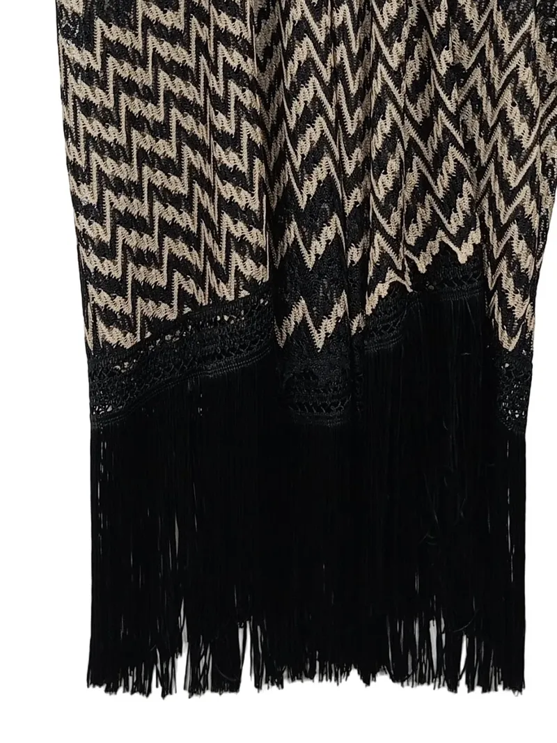 Ana Alcazar Damen Strickjacke 38/M Schwarz Bohemian Fransen 5
