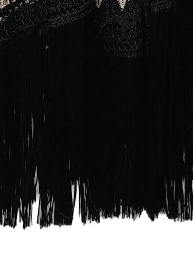 Ana Alcazar Damen Strickjacke 38/M Schwarz Bohemian Fransen 6