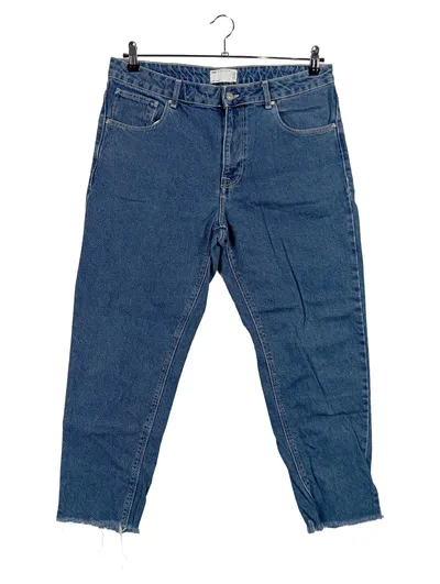 ASOS Design Damen Jeans Straight Leg W34 Blau Casual Fransen