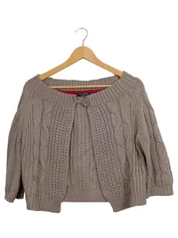 Broadway Damen Strickjacke Bolero Gr. 40 Beige Zopfstrickmuster 1