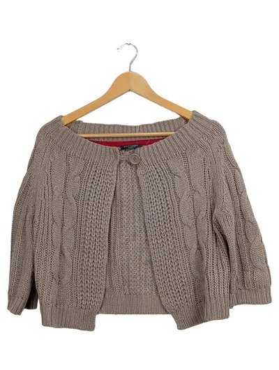 Broadway Damen Strickjacke Bolero Gr. 40 Beige Zopfstrickmuster