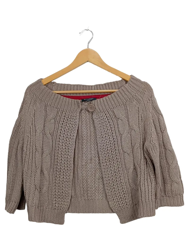 Broadway Damen Strickjacke Bolero Gr. 40 Beige Zopfstrickmuster 1