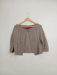 Broadway Damen Strickjacke Bolero Gr. 40 Beige Zopfstrickmuster 2