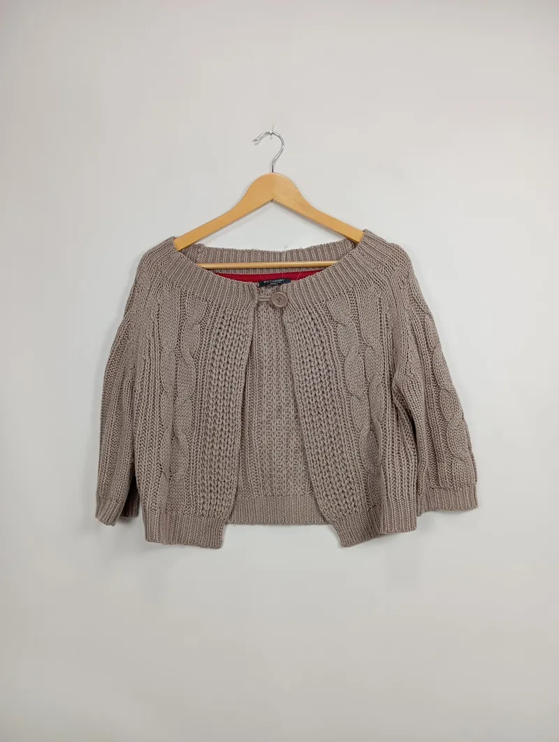 Broadway Damen Strickjacke Bolero Gr. 40 Beige Zopfstrickmuster 2