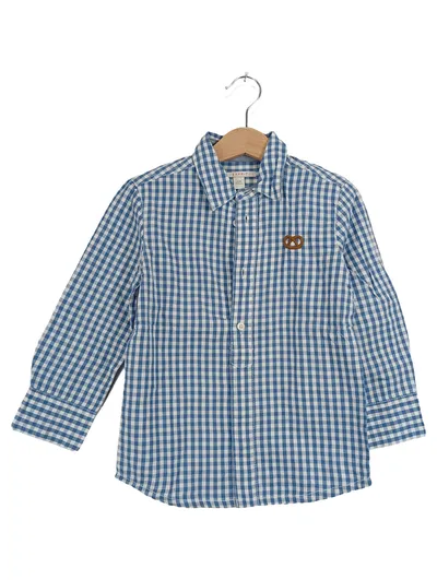 Esprit Trachtenhemd Kinder Gr. 92/98 Blau Kariert Brezel Stickerei
