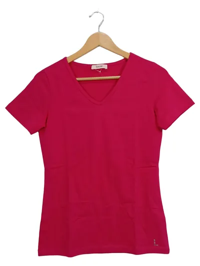 Laurèl Damen T-Shirt Gr. 36 Pink V-Ausschnitt Kurzarm Casual Strass