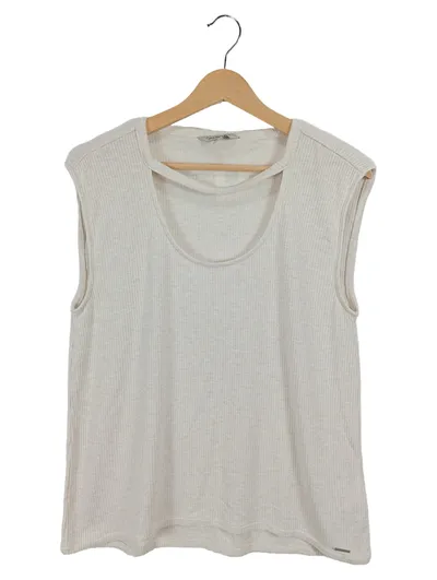 Calvin Klein Jeans Damen Top M Beige Casual Rippstrick Cut-Out