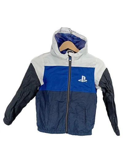 PlayStation Windbreaker Jacke Kinder Gr. 128 Blau Grau Kapuze Logo