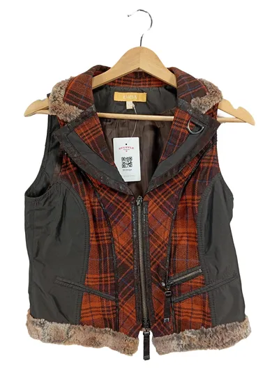 BiBA Damen Fellweste kariert Mehrfarbig Gr. 34/XS Casual mit Fellbesatz