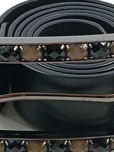 Killah Damen Gürtel Leder Schwarz Strass-Schnalle Gr. 115 Glamourös