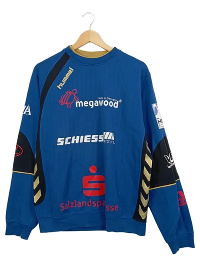 Hummel Herren Sweatshirt Blau Gr. 38/M Sport Logo Print Baumwolle Polyester
