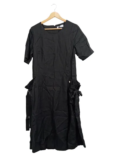 ANNA SERAVALLI Damen Freizeitkleid Gr. 40 L Schwarz Leinen Casual Schleifen