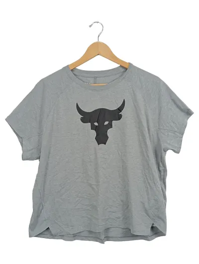 Under Armour Damen Sport Shirt Grau Gr. 38/M Bullen Logo T-Shirt