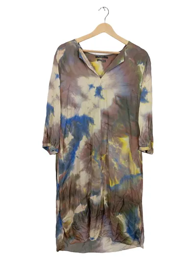 SET Damen Freizeitkleid Gr. 42/XL Batik Muster Mehrfarbig Viskose Seide