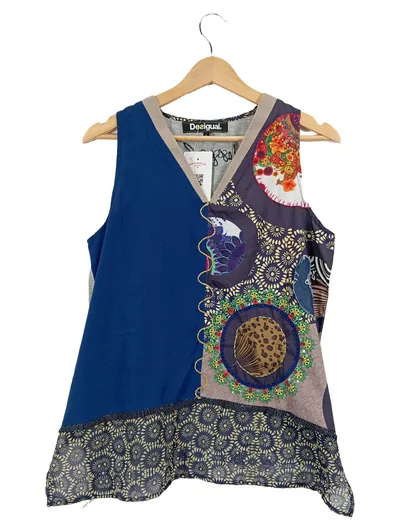 Desigual Damen Pullunder Gr. 40/L Mehrfarbig Bohemian Stickerei