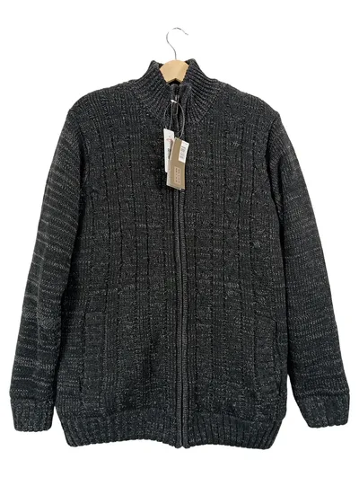 Jockey Herren Strickjacke Grau Zopfstrickmuster Gr. 50/L Reißverschluss