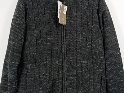 Jockey Herren Strickjacke Grau Zopfstrickmuster Gr. 50/L Reißverschluss