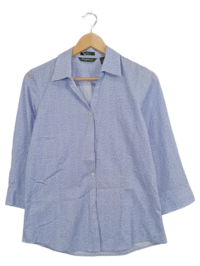 Eddie Bauer Damen Hemdbluse Gr. 36/S Blau Florales Muster 3/4-Arm 1