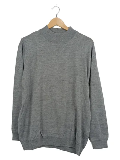 MONA Damen Pullover Gr. 46 Grau Stehkragen Wolle Langarm Klassisch