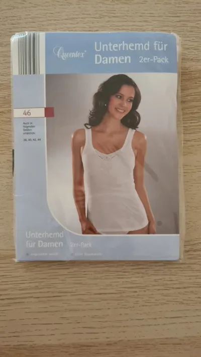 QueenTex Damen Unterhemd 2er-Pack Größe 46 Weiß Basic Baumwolle Spitze